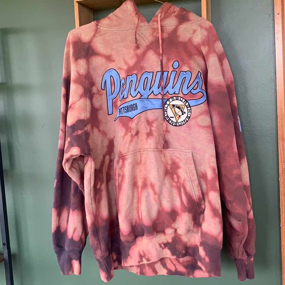 Penguins Hockey Custom Bleach Dye Hoodie-Large
